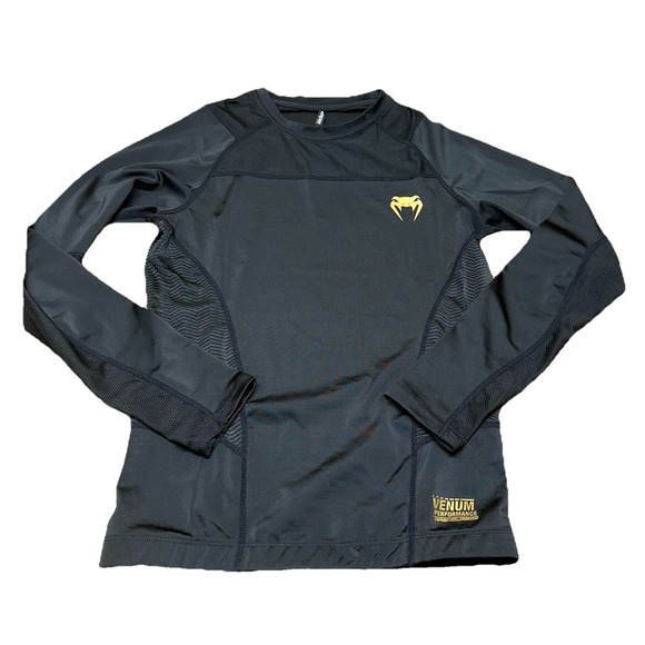 Venum Performance G-Fit Rashguard Black Gold Long Sleeves MMA UFC Boxing Mens M - Picture 1 of 12